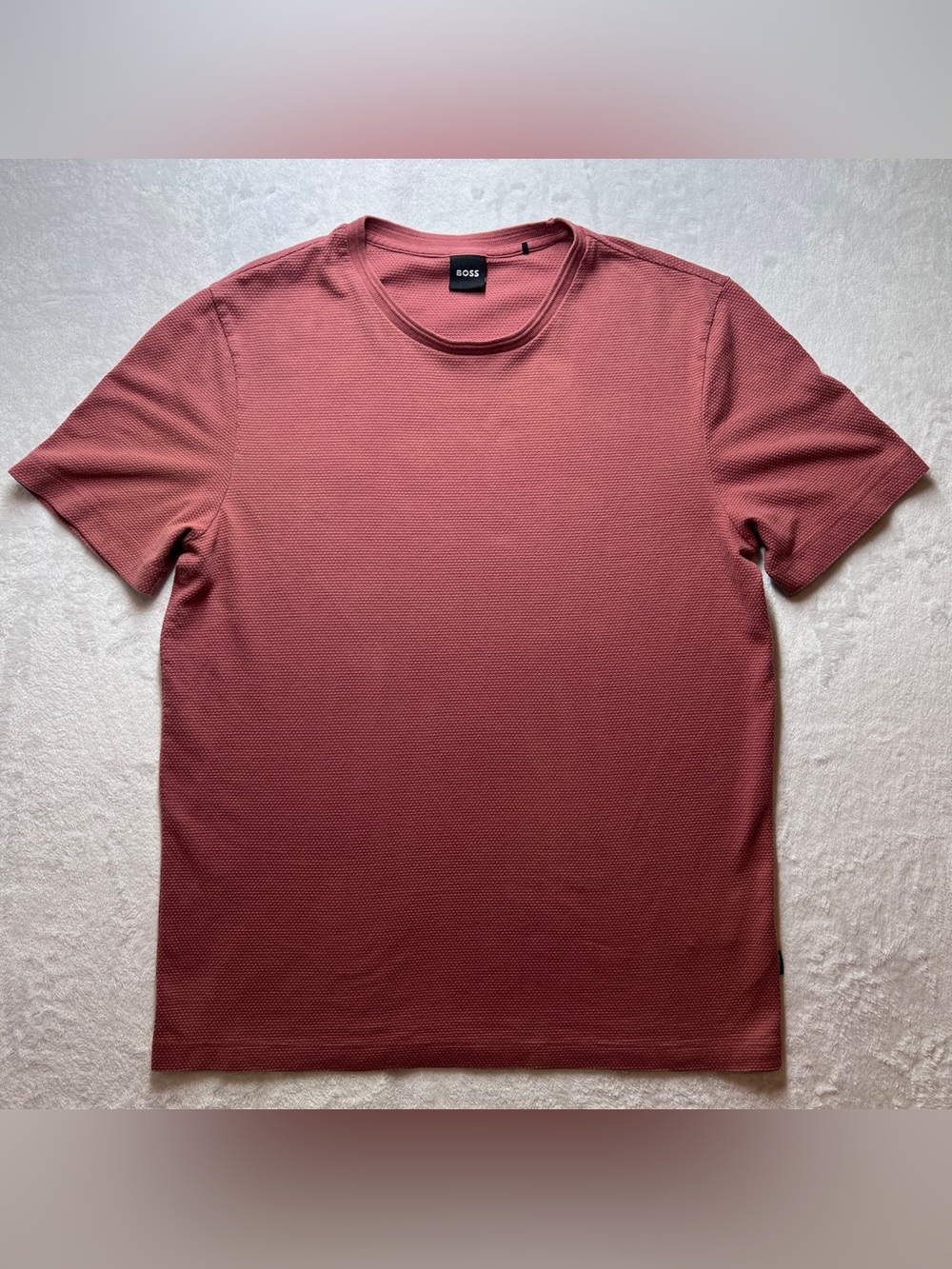 Hugo Boss Mens Large Textured Waffle Knit Short Sleeve Crewneck Tee Dusty Rose